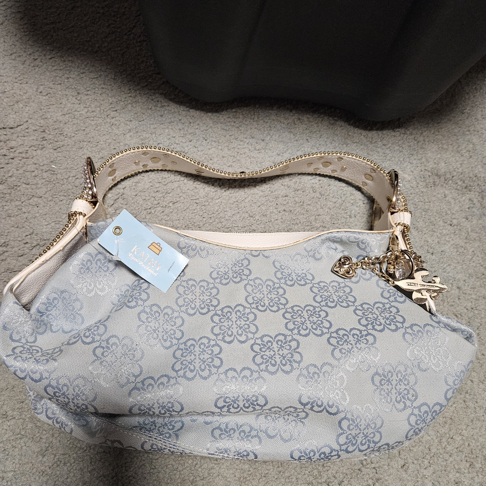 Kathy Van Zeeland Blue And White Hobo Style Handbag